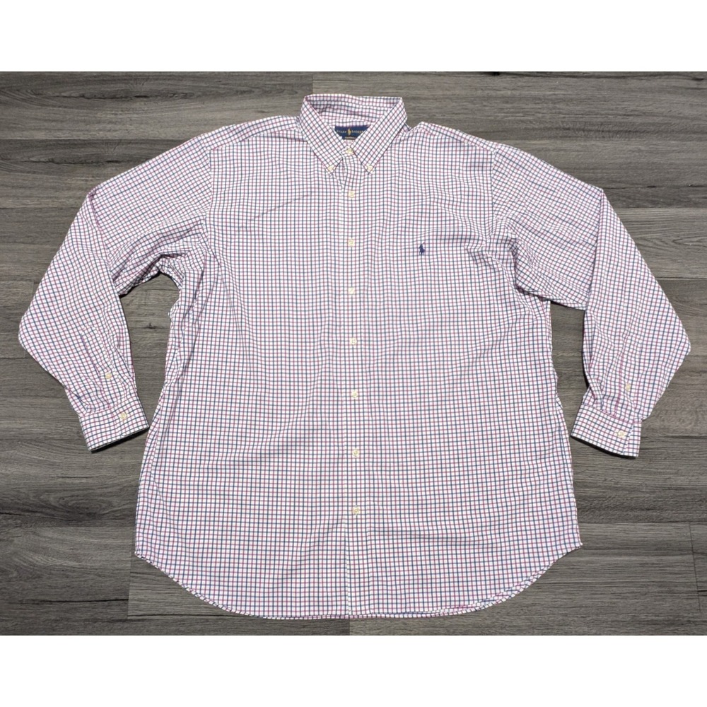 Ralph Lauren Men's Red White Blue Plaid‎ Performance Long Sleeve Shirt Size 2XLT